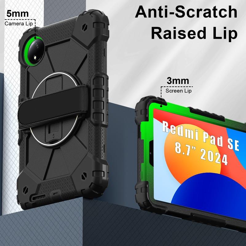 New For Redmi Pad SE 8.7inch 360 Rotating Case Funda For Xiaomi Redmi Pad SE Armor Stand Handle Shockproof Tablet Cover