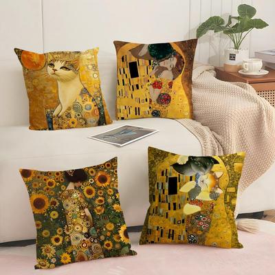 Husa de Pernă Pictură în Ulei Gustav Klimt Husa de Pernă Respirabilă din In Piele Prietenoasă Decor Acasă Husa de Pernă cu Fermoar Ascuns