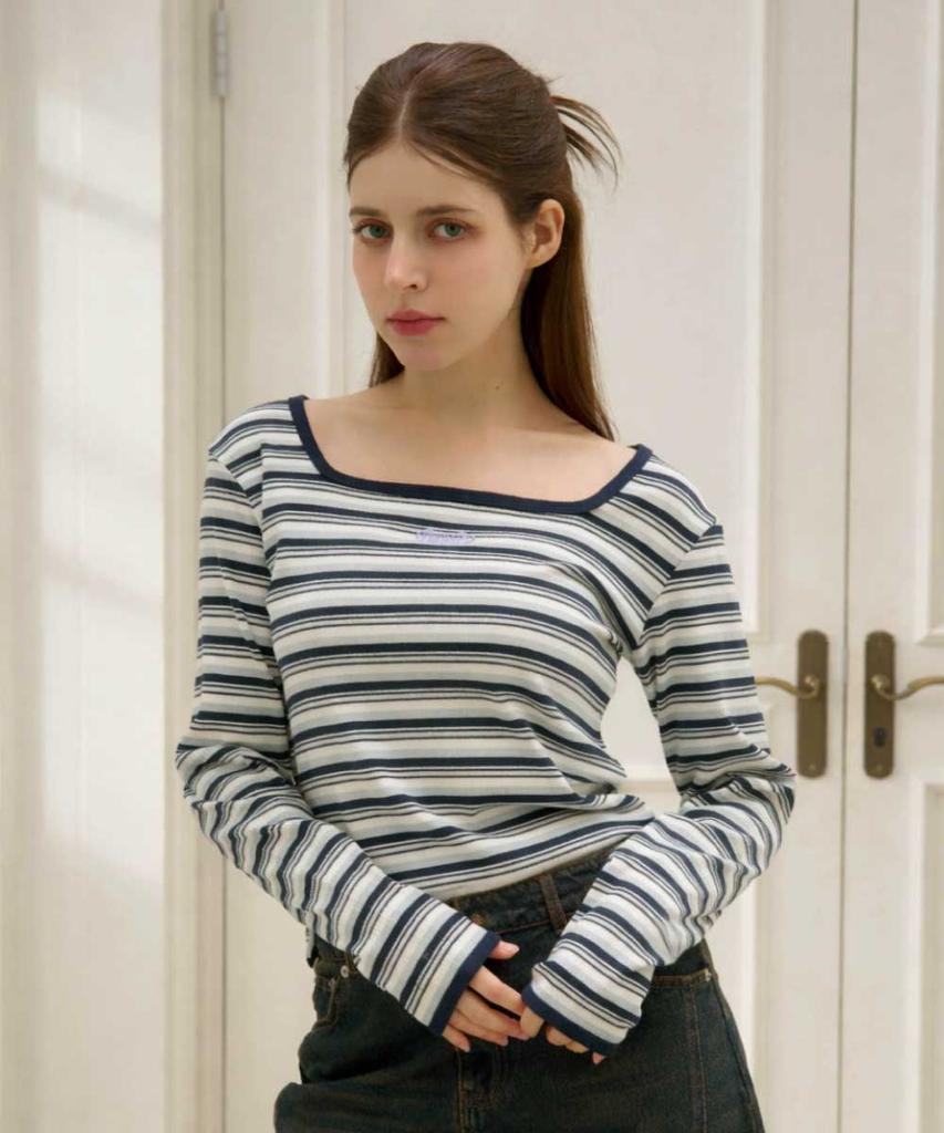 Peohaebseubaianna Square Neck Striped Long Sleeve