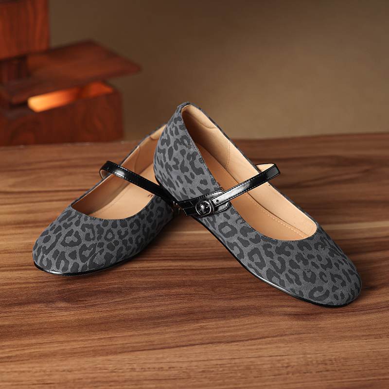 Krazing Pot Piele intoarsa Varf Rotund Marimea 42 Tocuri Joase Curele cu Catarama Imprimeuri Leopard Pompă de Toamnă Vintage cu Platformă