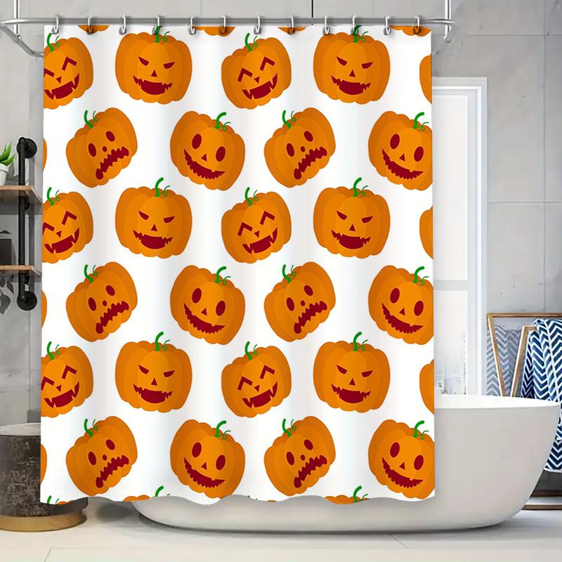 

Halloween Pumpkin Face Shower Curtain Festive Orange Fabric Bath Decor For Halloween Season 180 X 180Cm (71 X 71) W60H190(CM)-1 Pcs