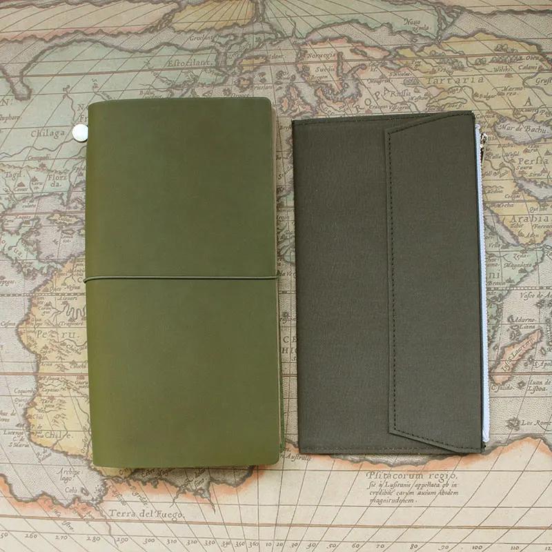 Fromthenon Borsa Portaoggetti per Taccuino Retro Tela Verde Oliva Porta Carte Cancelleria Vintage per Accessorio Taccuino da Viaggio Midori Qualità