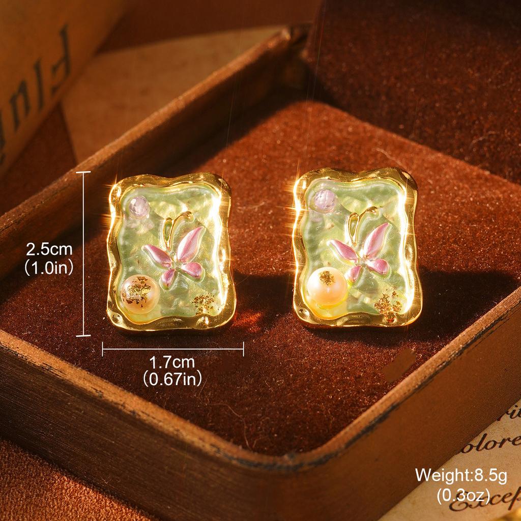 Monet Garden Violet Series Enamel Love Geometric Niche Vintage Premium Earrings Oil Painting Earrings