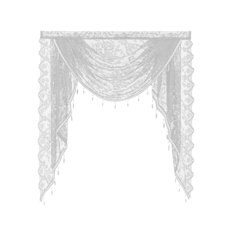 Translucents Laces Window Valance with Beadeds Fringes and Florals for Soft Light and Privacy in Bedrooms or Living Room