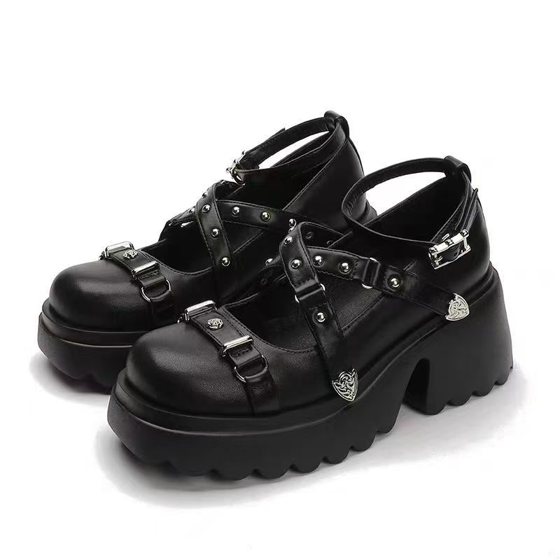 

Новые туфли Мэри Джейн на платформе с круглым носком и высоким каблуком, одинарные туфли с перекрестными ремешками, студенческие, маленькие, кожаные 39 чёрный