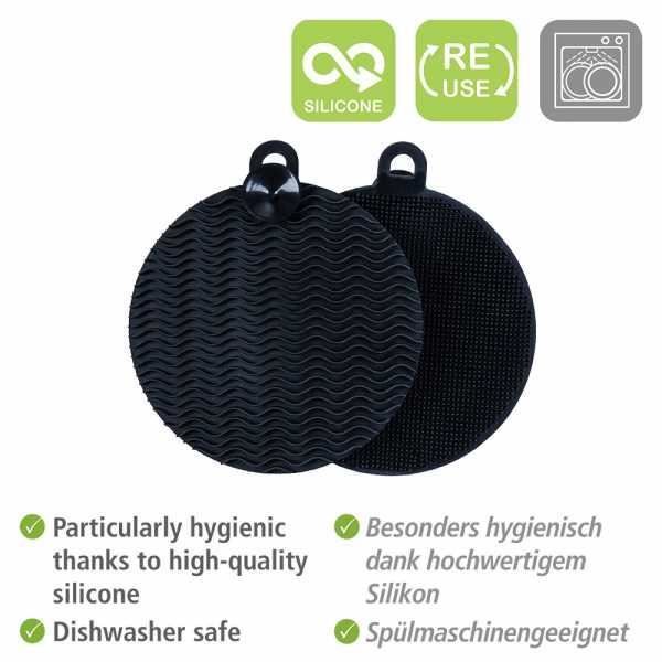 Éponge De Nettoyage En Silicone Soft Noire, Kit De 2 Éponges À Couverts Anti-rayures, Structure À Picots, Œillet D'accrochage &