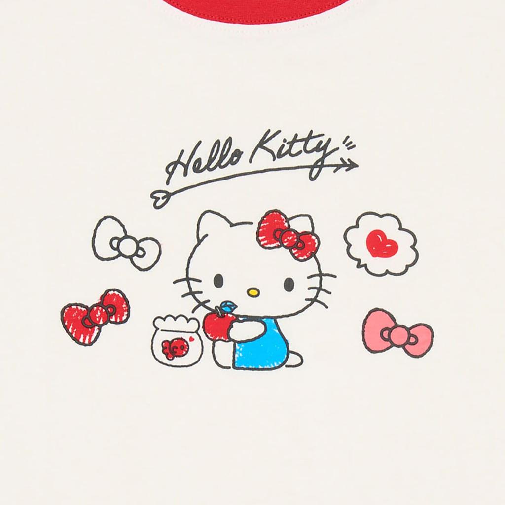 Sanrio Hello Kitty Short Sleeve 606499 Kids' T-Shirt, White, 100cm, Body 60% Cotton, 40% Polyester, Rib 95% Cotton, 5% Polyurethane,