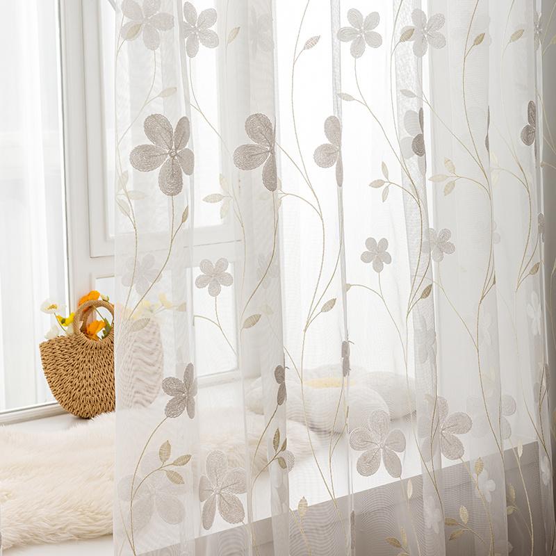 Embroidered Relief European American Flower Pattern Curtains, Transparent Rod Pockets for Seasonal Decoration, Reference Bedroom, Living Room