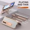 Fully Protected Electroplated PC Leather Bracket Hinge Phone Case For Samsung Galaxy Z Fold 5 4 3 2 Screen Protector With S Pen