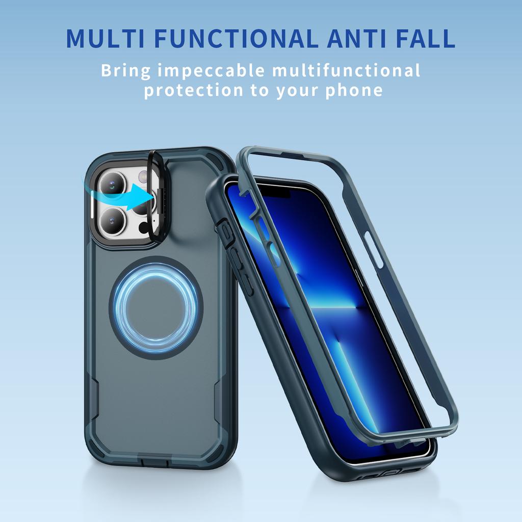 For iPhone 13 Pro Max Case Compatible with MagSafe Lens Frame Kickstand TPU+PC Shockproof Phone Cover