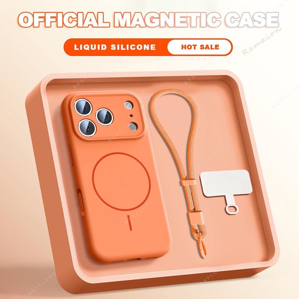 Wrist Strap Liquid Silicone Magnetic Phone Case For For Iphone 17 Air 11 12 13 16 Pro Max 1 14 16 Plus 16E  Lanyard Cover