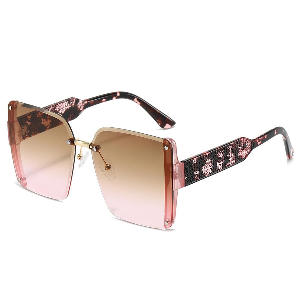 New Luxury Leopard Gradient Square Sunglasses Women Retro Trend Rimless UV400 Protection Fashion Brand Design