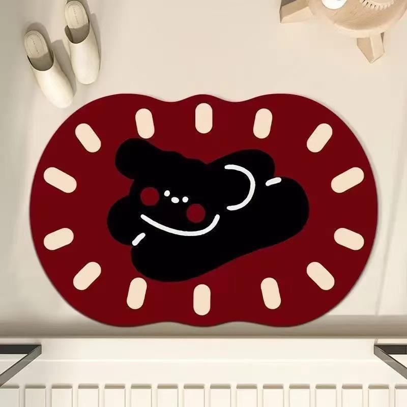 Cute Cartoon Quick-Dry Diatomaceous Earth Bathroom Mat - Non-Slip, Absorbent Foot Pad for Toilet & Entrance