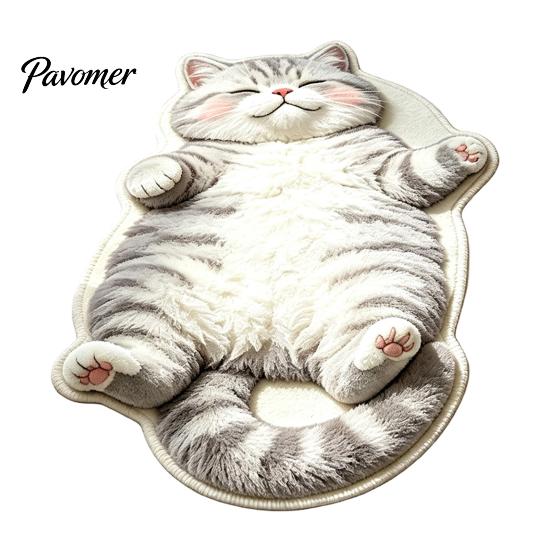 Pet Themed Home Decor Realistic 3D Sleeping Cat Plush Rug, Soft Imitation Cashmere Bath Rug Absorbent Floor Mat, Non-slip Decorative Carpet