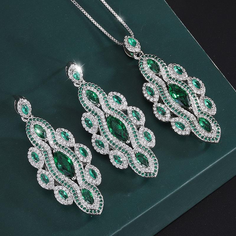 Jewelry Copper Gold Plated Retro Jewelry Women'S Simulation Emerald Handmade Diamond Women'S Suit Main Stone 5 * 9