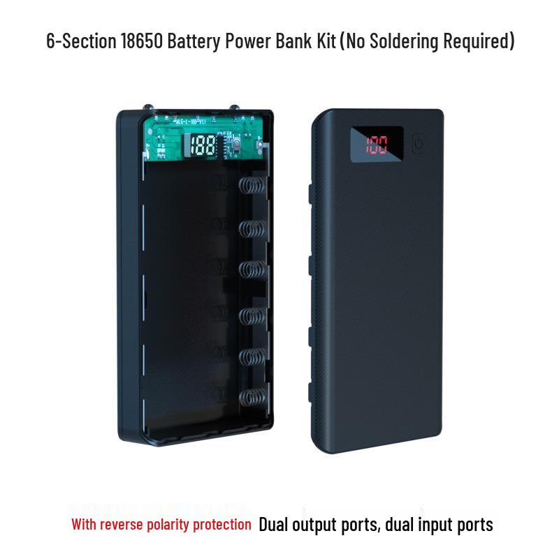 6-Cell Solderless Power Bank Kit with Dual Input and LED Display