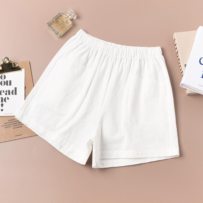Cotton and Linen Short Pants for Women, Summer Large-sized Casual Thin Wide-leg Pants
