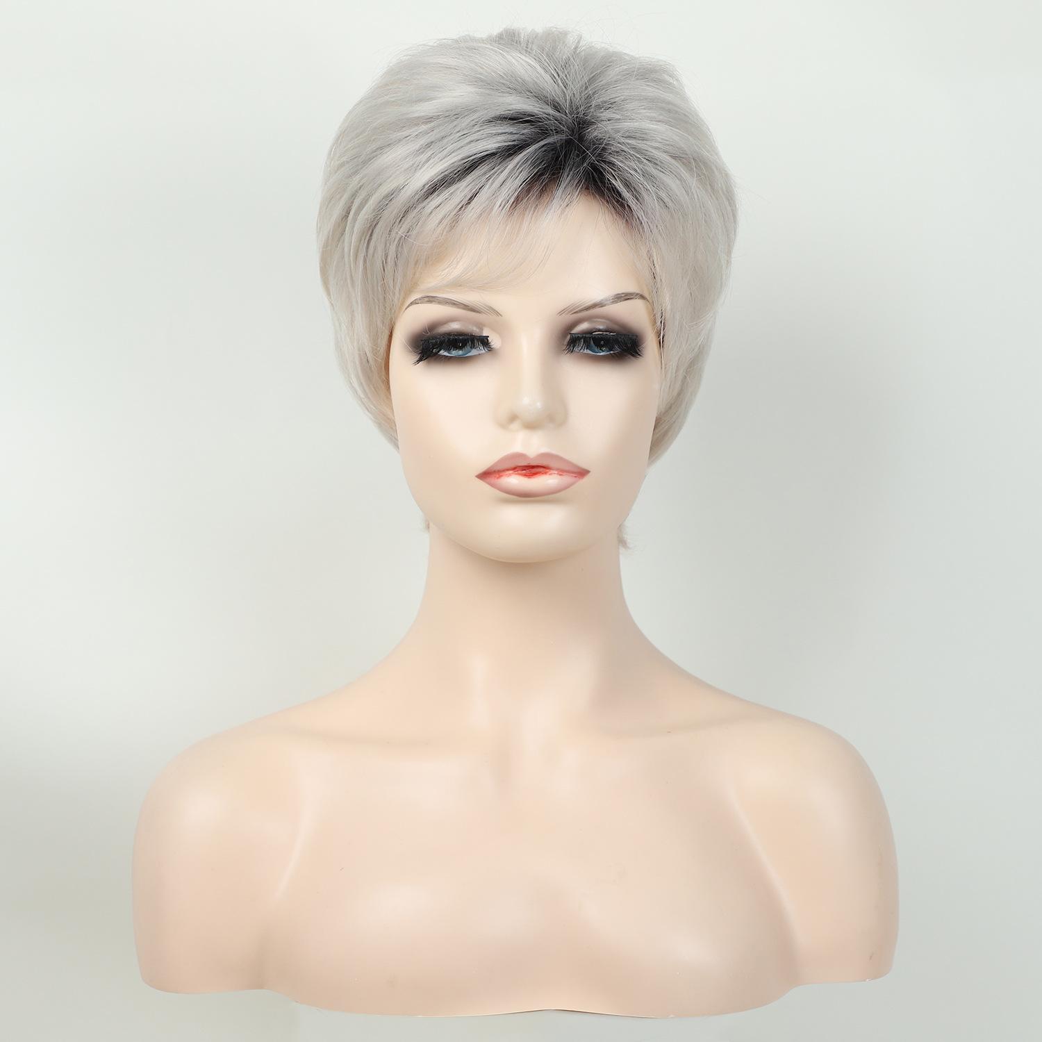 

Короткие серые натуральные вьющиеся парики с челкой для женщин, синтетические термостойкие белые парики для косплея, парики для повседневного использования, женские парики