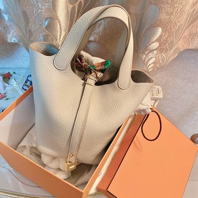Lychee Pattern Bucket Bag, Vegetable Basket Bag, Women's Fashionable and Trendy Women's Bag, Soft PU Hand-held Mother and Child Bag