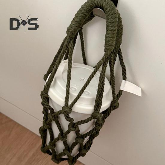 Handwoven Cup Sling Bag Hand Knitted Reusable Coffee Cup Holder Tea Cold Brew Carrier Decorative Water Cup Covers