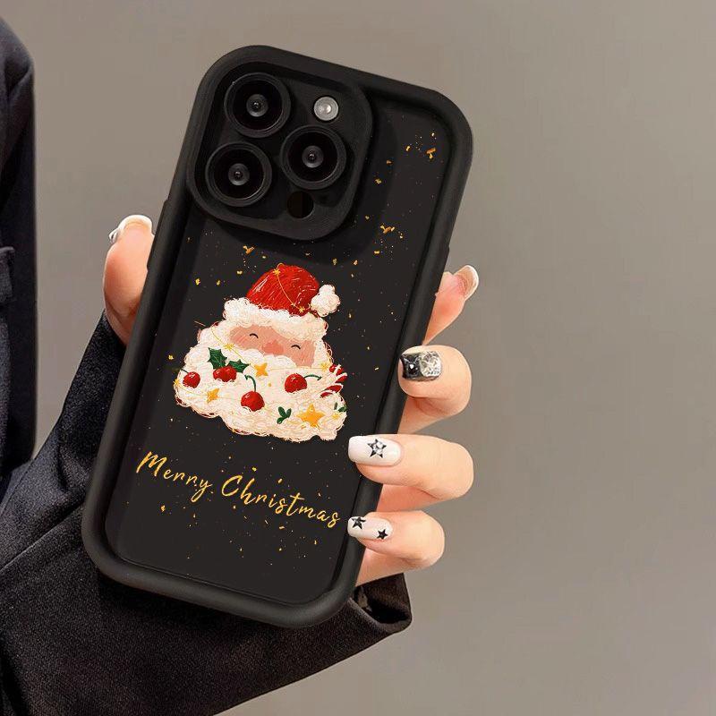 

Силиконовый чехол для телефона с милым Санта-Клаусом и рождественским рисунком для iPhone 16 15 14 13 12 11 Pro Max XS Max 8 7 Plus X XR SE, противоударный бампер, задняя крышка iPhone 16 Pro Max чёрный