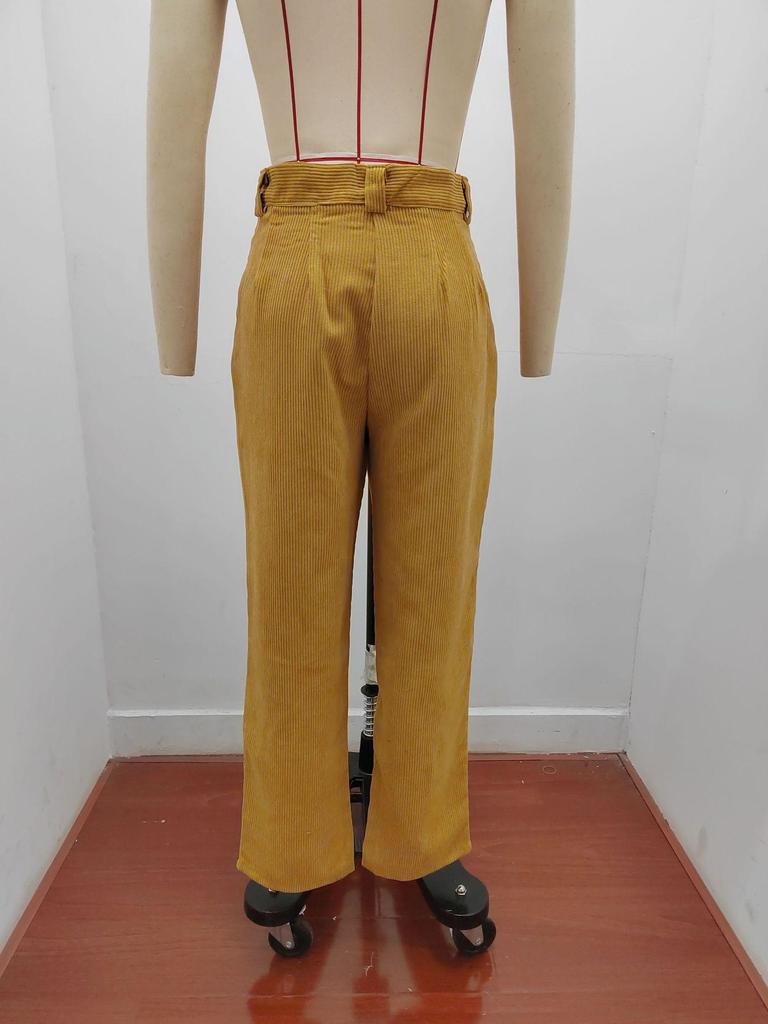 2025 Autumn Women's High Waist Corduroy Pants - Solid Color, Loose Straight Leg