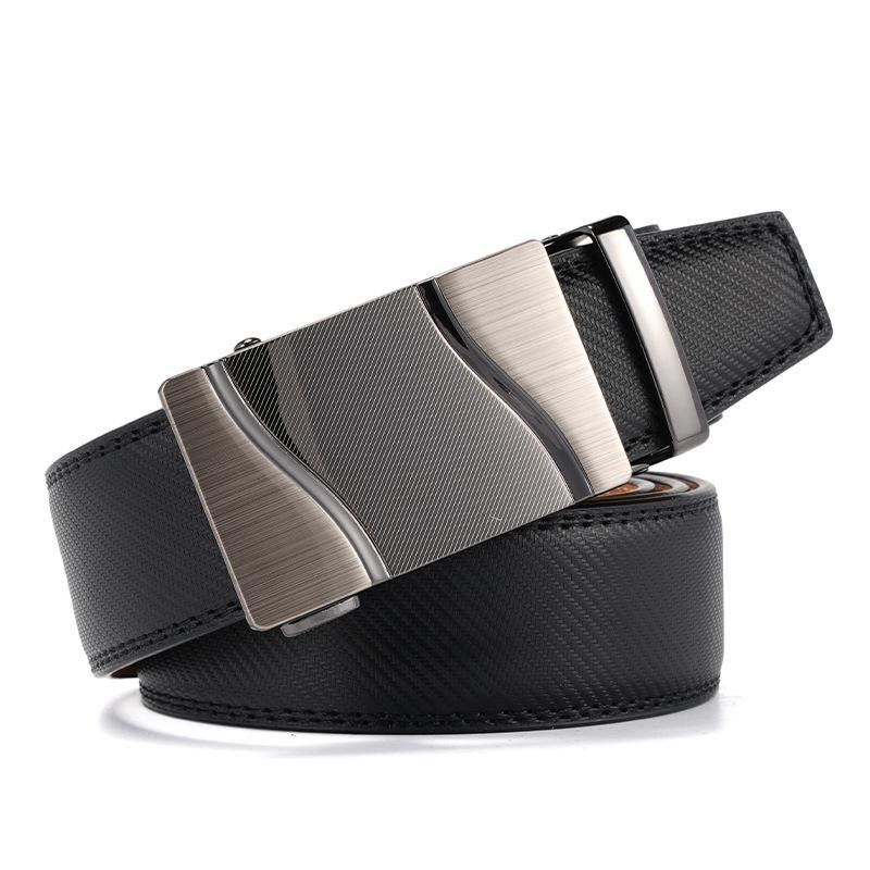 Genuine Leather Men's Automatic Buckle Cowhide Belt Alloy Buckle Business Casual Trousers Belt Middle Aged and Young People's Belt New