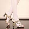 Fashion High Heels Sandals 2025 Women Summer Shoes Party Shoes Fashion Medium Heel Temperament Rhinestones Square Heel Leisure Sandals