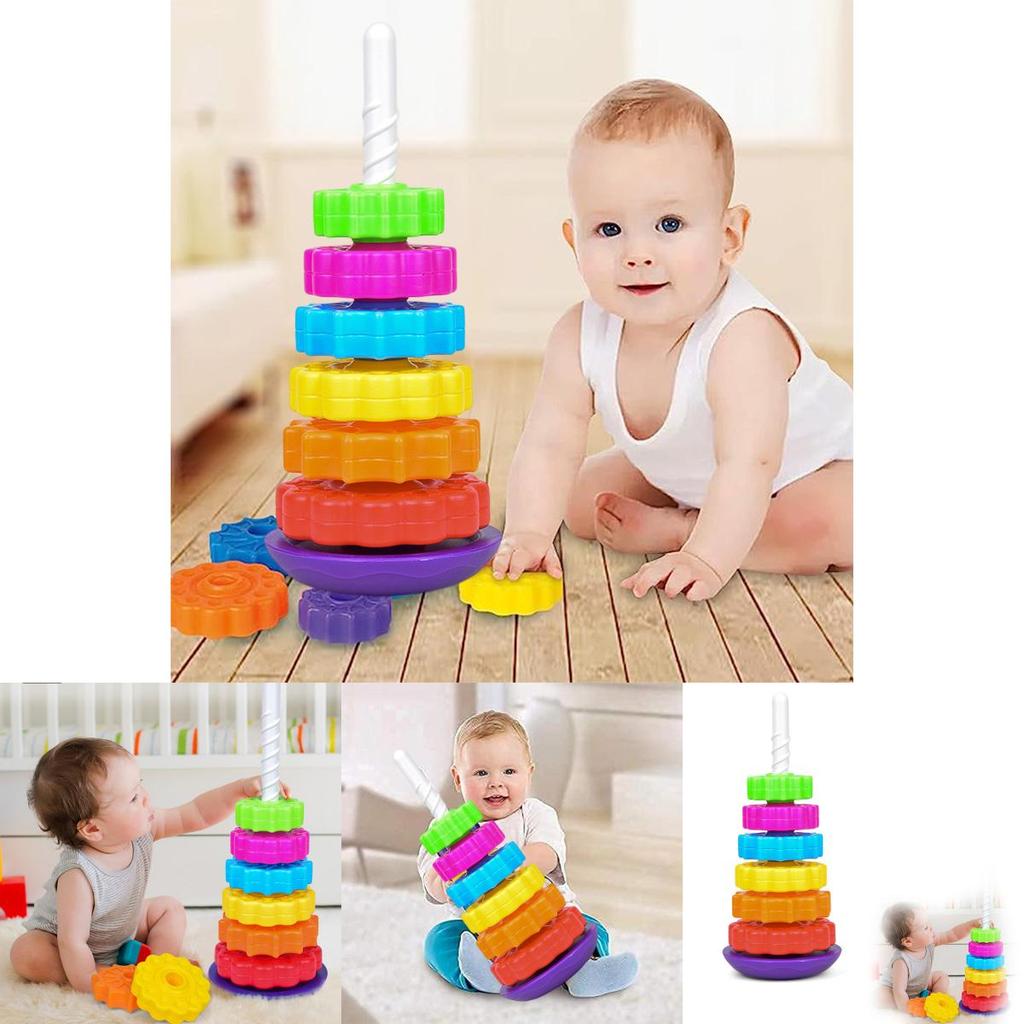 Rainbow Rotating Baby Early Education Stacking Circle Children's Educational Toy