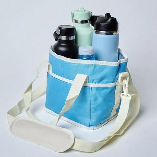 Family Size 4-Compartment Drink Bag with Adjustable Strap Multiple Tumbler Carrier Caddy Outdoor Hiking Walking Insulated Beverage Holder