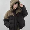 Chaqueta de plumón mujer moda con capucha colores contrastantes holgada engrosada cálida chaqueta corta