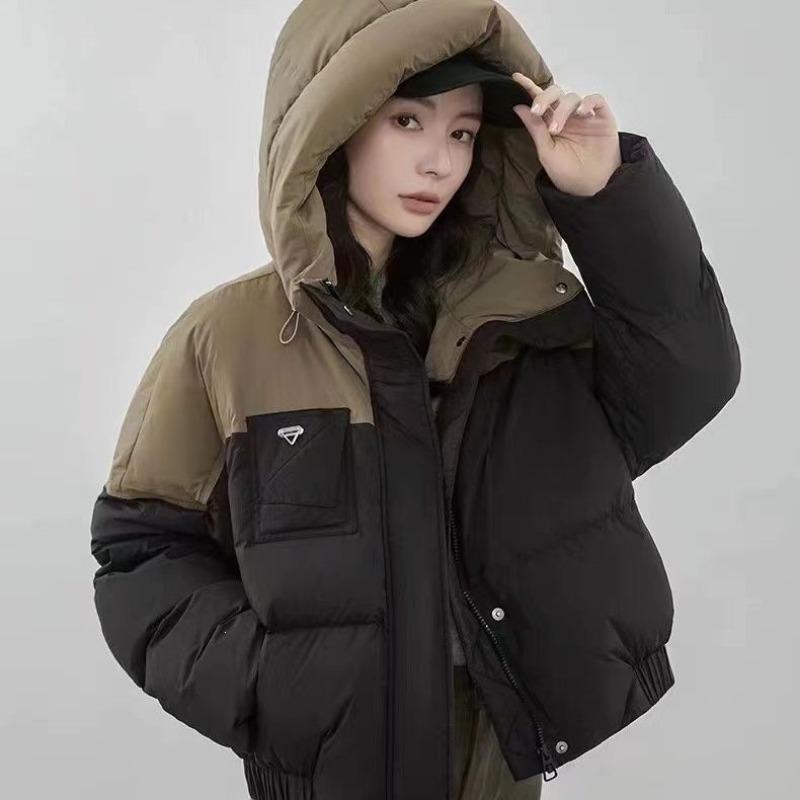 Chaqueta de plumón mujer moda con capucha colores contrastantes holgada engrosada cálida chaqueta corta