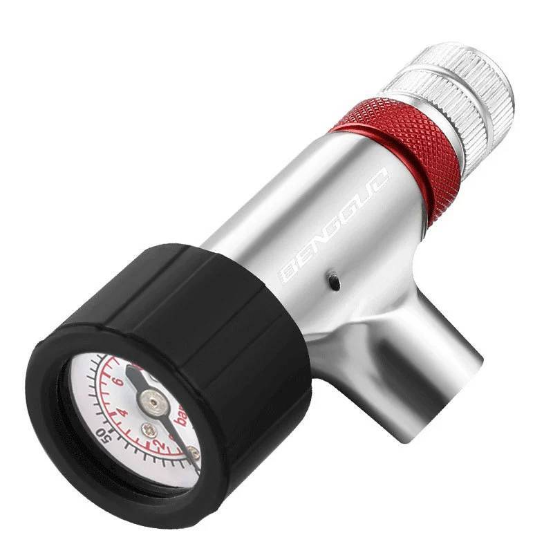 Bicycle Co2 Inflator Head With Pressure Gauge For Mountain Road Bike Repair Tools