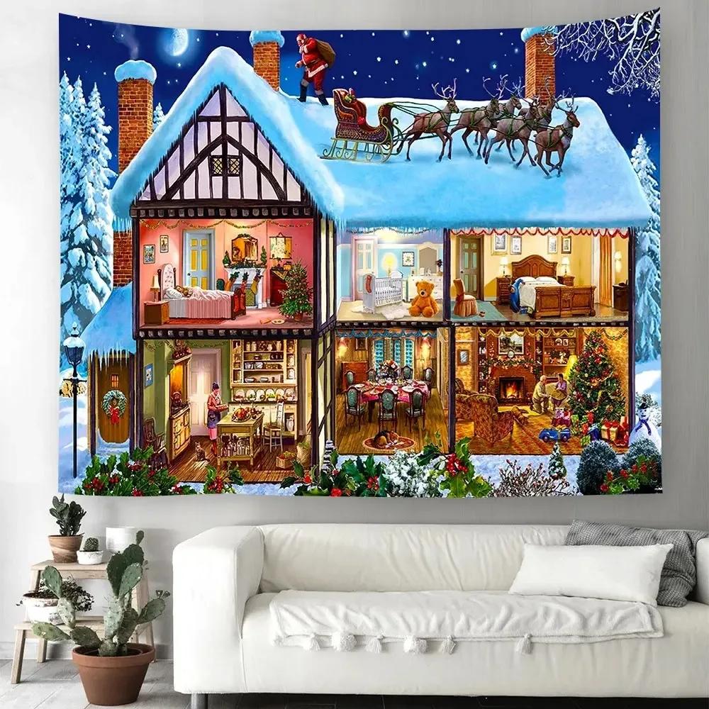 Christmas Pattern Tapestry Home Bedroom Living Room Wall Decoration Christmas Theme Tapestry