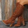 Over-knee boots women's autumn and winter new thick heel large size high heel slim suede boots women's pointed side zipper boots