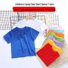 Kids' Cotton Short-Sleeve Round Neck T-Shirt with Logo, Candy Color, Primary School Uniform.