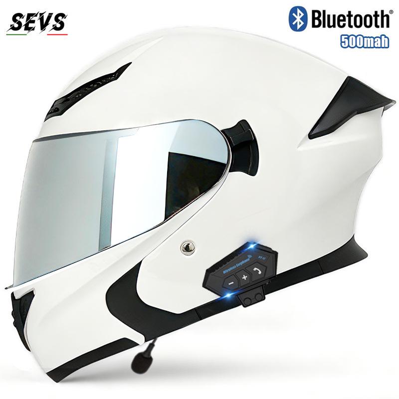 All-Season Universal Flip-up Motorcycle Helmet with Double Visor and Bluetooth Earbuds for Men and Women