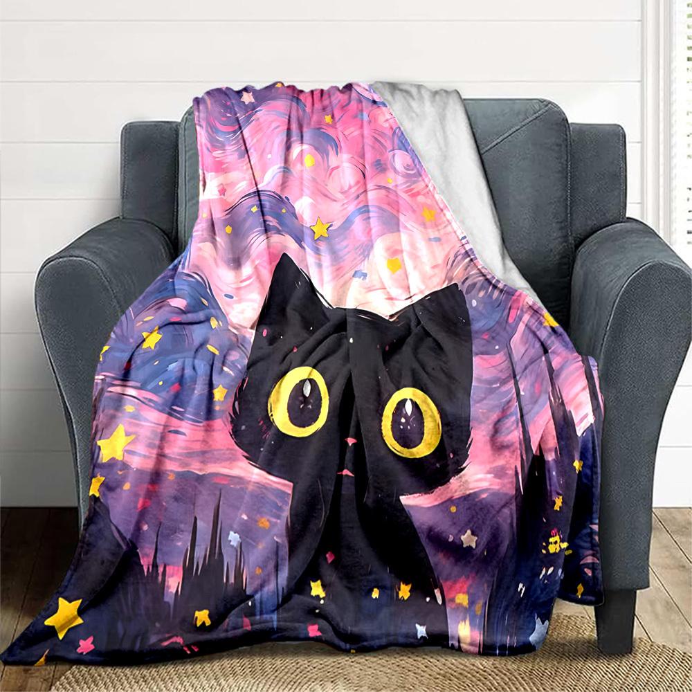 1pc Cat Fantasy Lightweight Flannel Blanket, Comfortable and Warm Blanket, for Office and Camping Sofa Bed, Livingroom033