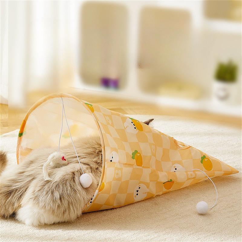 Katzen faltbares Tunnelspielzeug-Set | Selbstspiel mit höhlenartiger, bissfester Höhle, Knisterpapier & Mausball für den Innenbereich