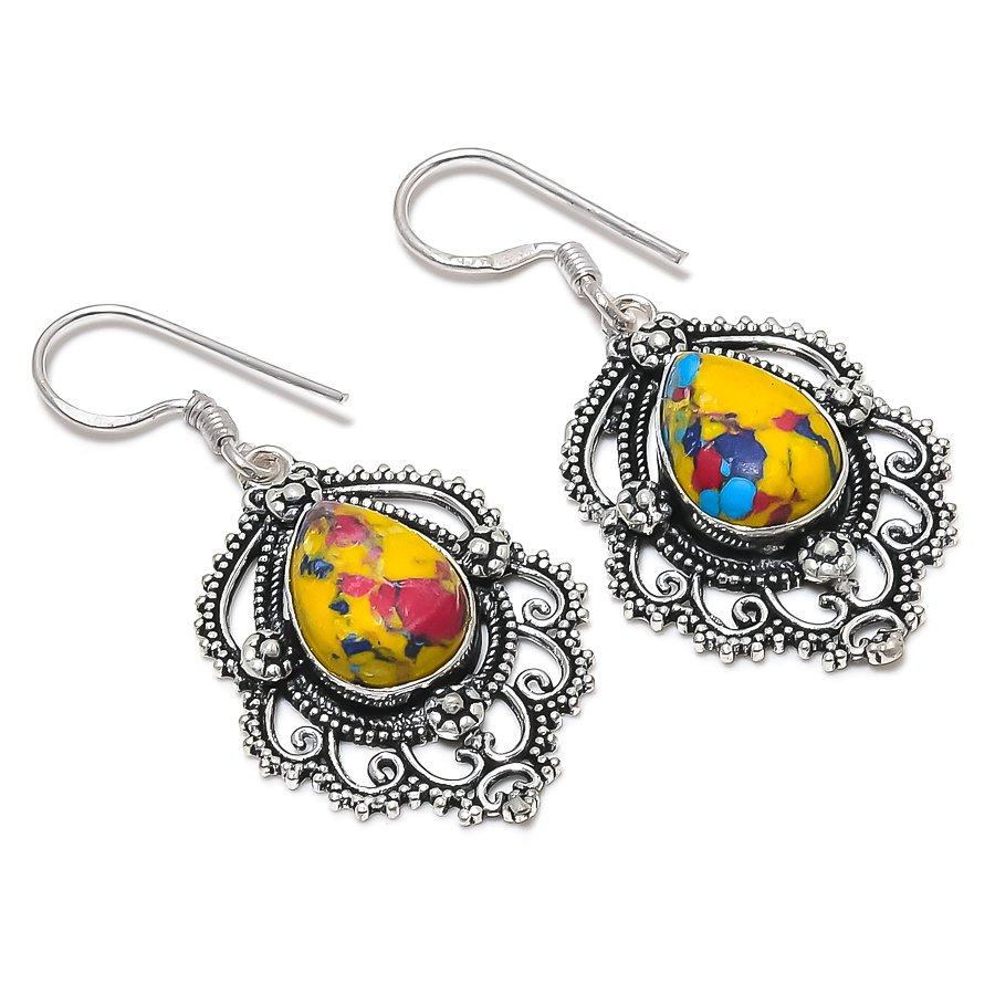 

Подарочные серьги из стерлингового серебра 925 пробы с натуральным мозаичным камнем яшма 1,89 дюйма t3Q88