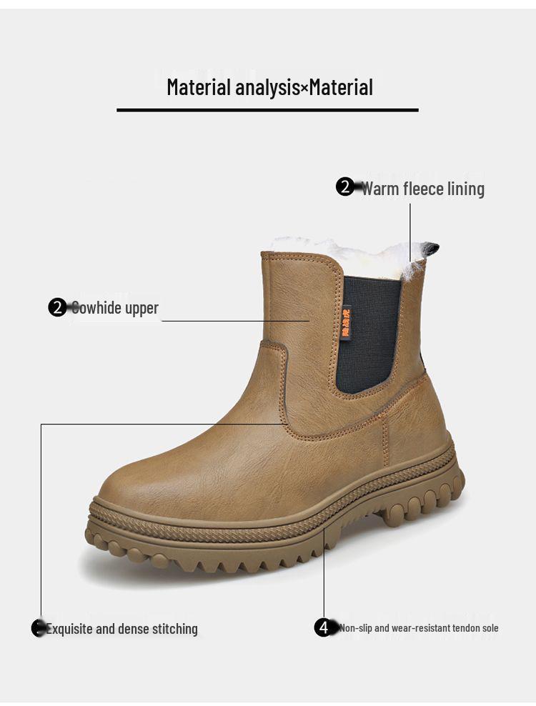 Men's Winter Wool High-Top Leather Snow Boots, Thick & Warm, Non-Slip Outdoor Mongolian Horse Style.