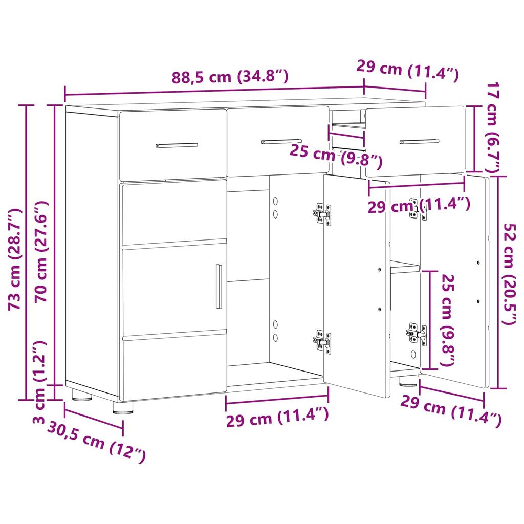 Credenza FLORIN Finitura Rovere Sonoma 88,5 x 30,5 x 73 cm Truciolato