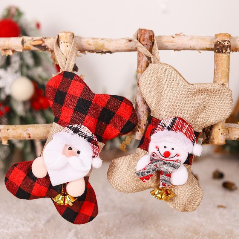 New Christmas Decorations Plaid Bones Pets Christmas Socks Gift Bags Decorative Socks Pendant
