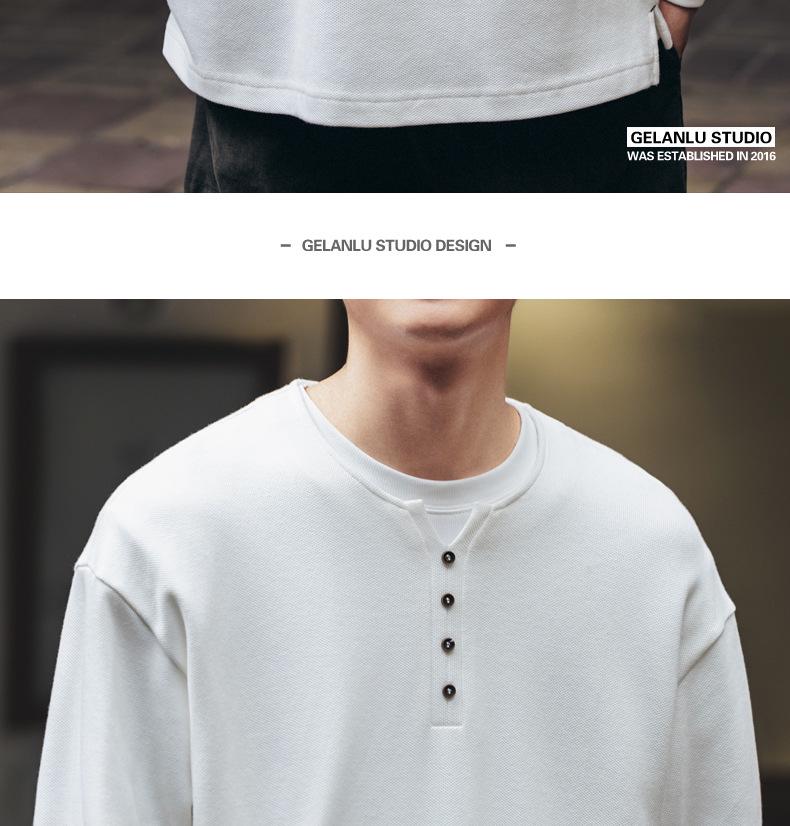 Premium Retro American Henley Collar Long Sleeve Men's Hoodie - Autumn Plus Velvet, Loose Fit High-Grade Pure Cotton POLO Shirt