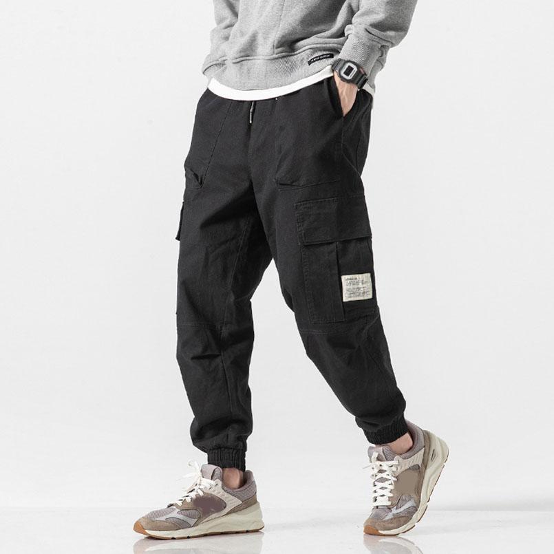 Vyriškos Vintažinės Krovinių Kelnės Plonos Daug Kišenių Oversize Kelnės Medvilninės Laisvalaikio Bėgimo Kelnės Streetwear Lopai Vyriški Drabužiai