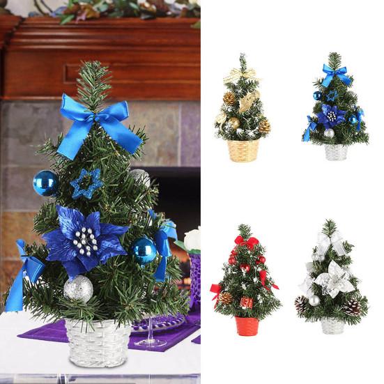Mini Artificial Christmas Tree Pot Glittery Ball Hotel Cafe Table Festival Decor