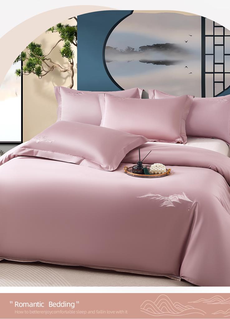 60 Thread Cotton Satin Long Staple Cotton Color Blocked Embroidery Four Piece Set - Far Mountain Embroidery