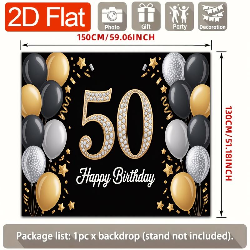 Geburtstagsparty Hintergrund Gold Schwarz Polyester Banner Fotokabinen Dekoration 49