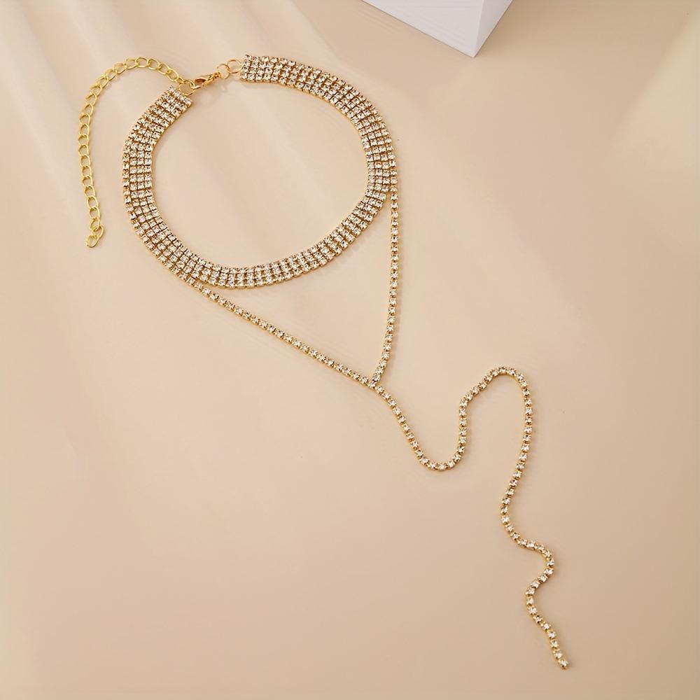 Elegant European & American Multi-layer Diamond Tassel Necklace