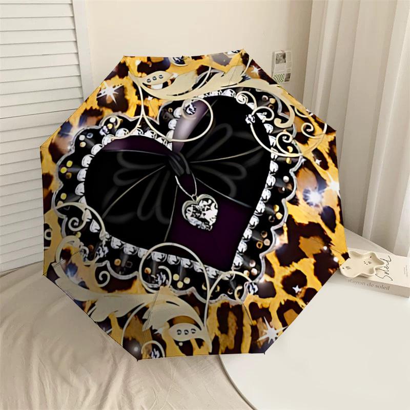 

1PC Leopard print Heart Umbrella-8-Rib Reinforced, Automatic Open, Lightweight & Durable, Cute Fashion Accessory for Outdoor-W194